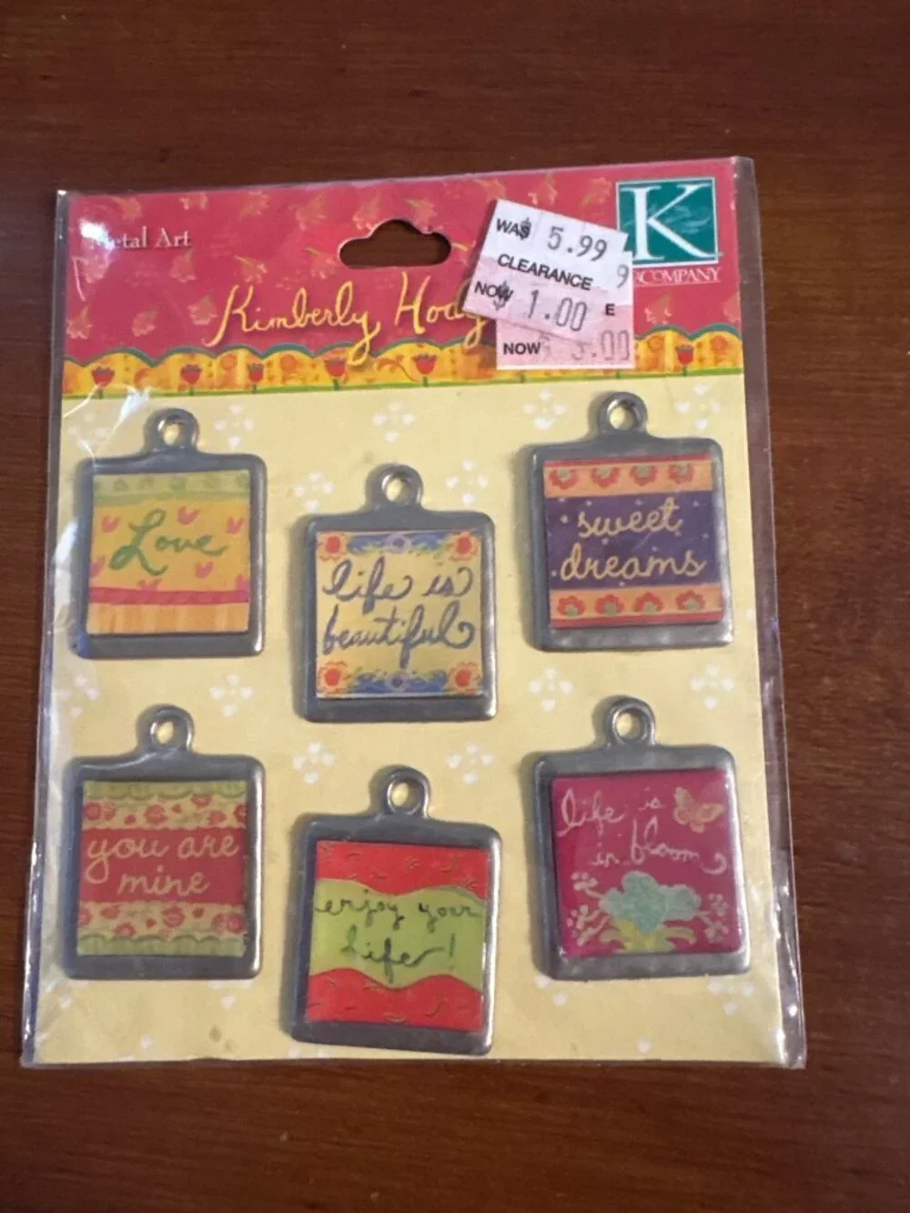 Vintage K&Co Kimberly Hodges Metal Art Square Charms Scrapbook Greeting Cards